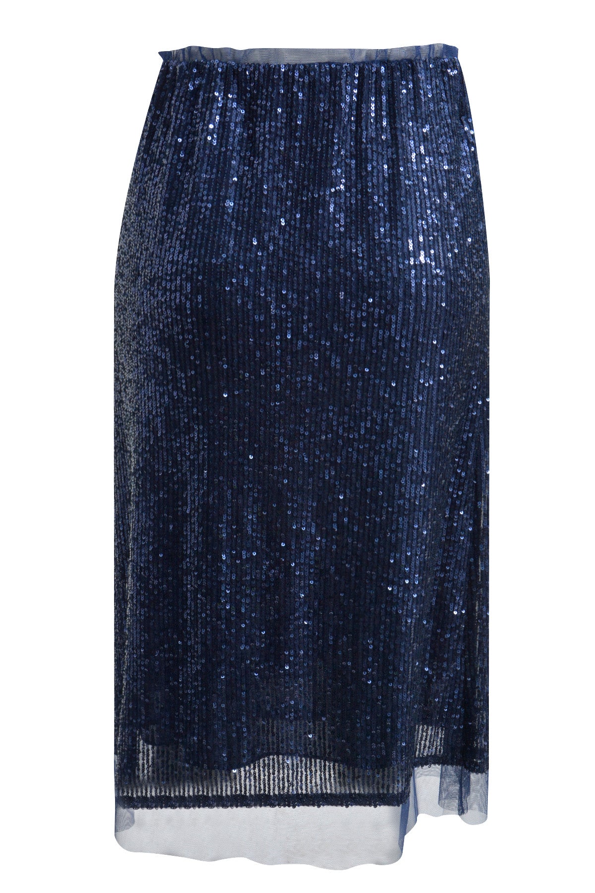 straight skirt w elastic at inner wb, midi length