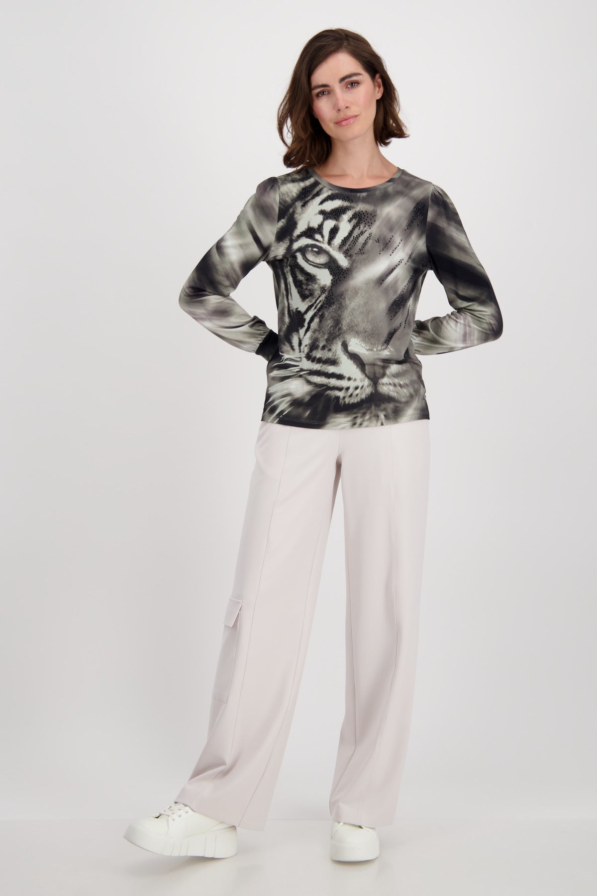 Pullover, frozen green gemustert