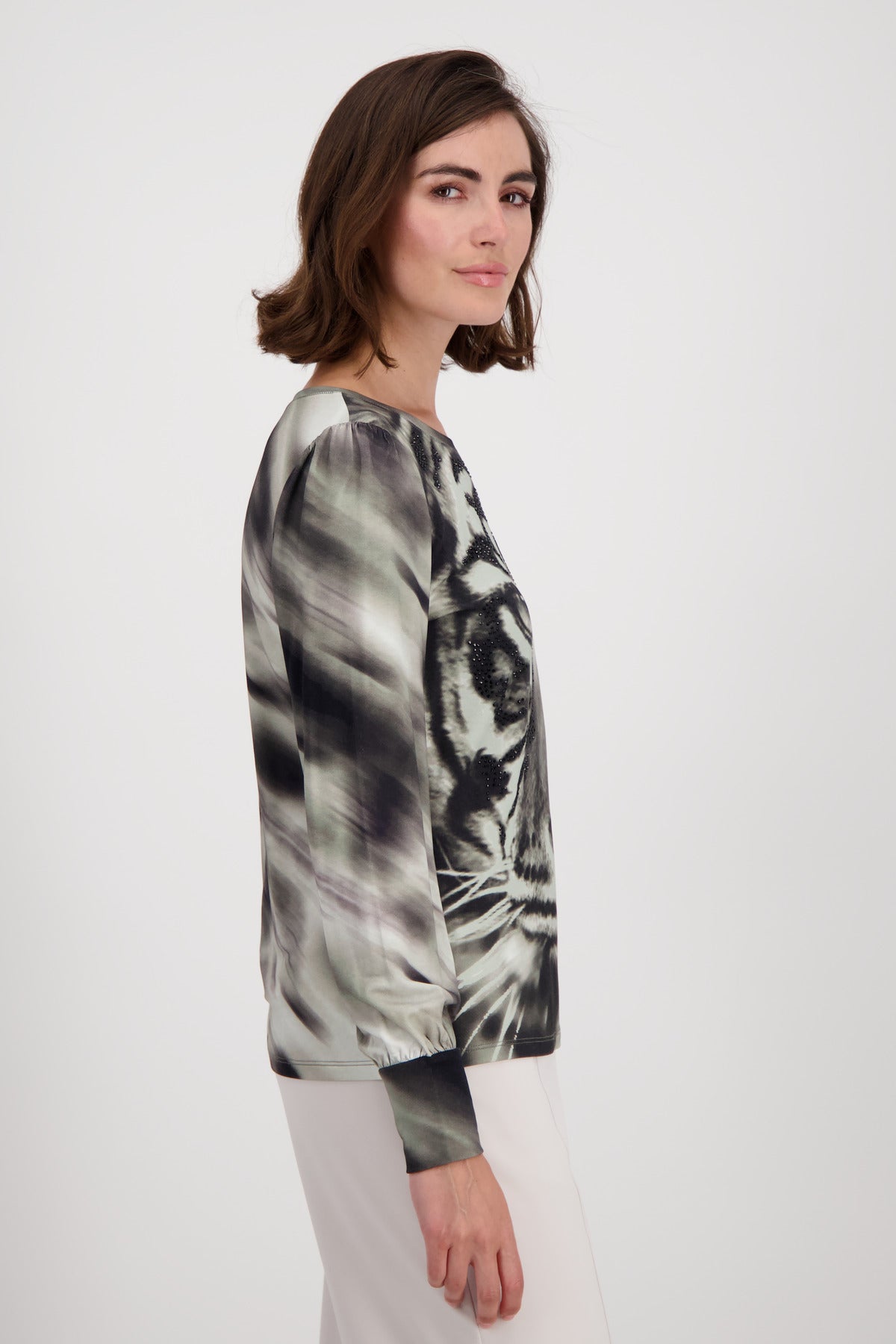 Pullover, frozen green gemustert