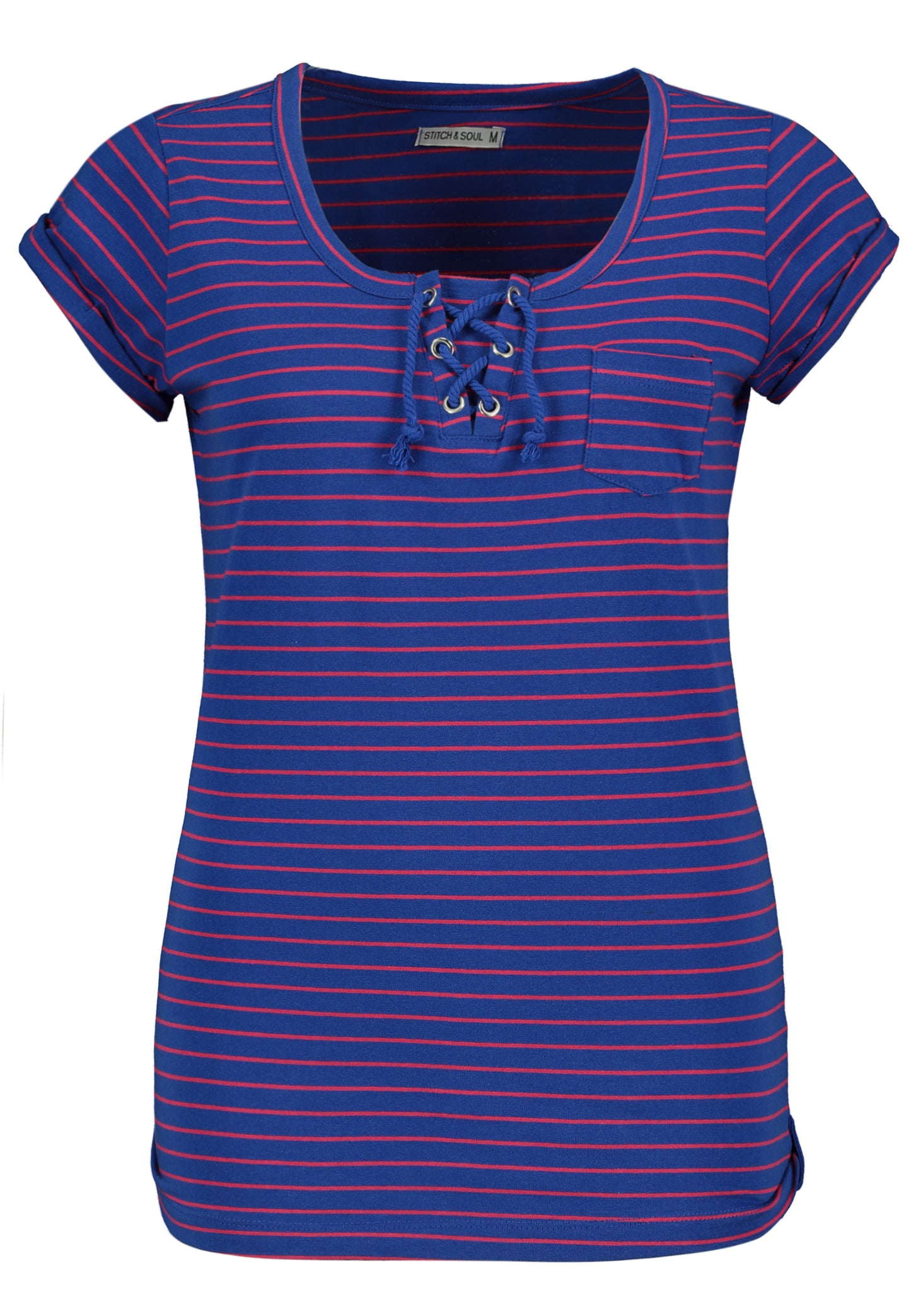 Shirt,kurzarm mit Aufschlag,Rundhals mit Kordelschnürung,Brusttasche, vorverlegte Schulter