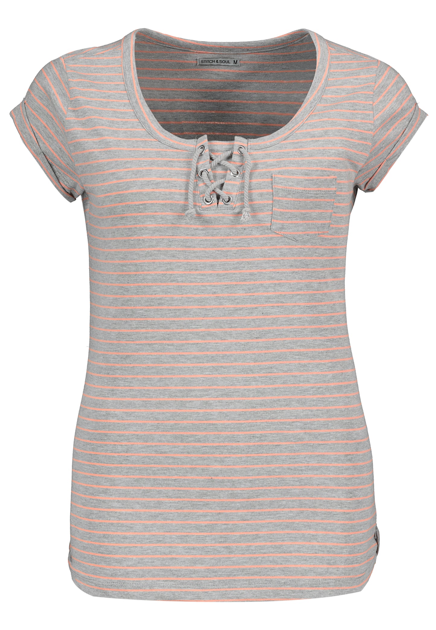 Shirt,kurzarm mit Aufschlag,Rundhals mit Kordelschnürung,Brusttasche, vorverlegte Schulter