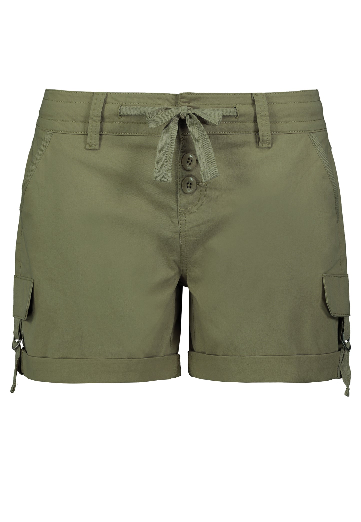 Shorts, mit Aufschlag, schräge Eingriffstasche mit Piping, Bindegürtel, Klappentaschen mitHerringbonetape, spezielle Gesäßtaschen, Passe