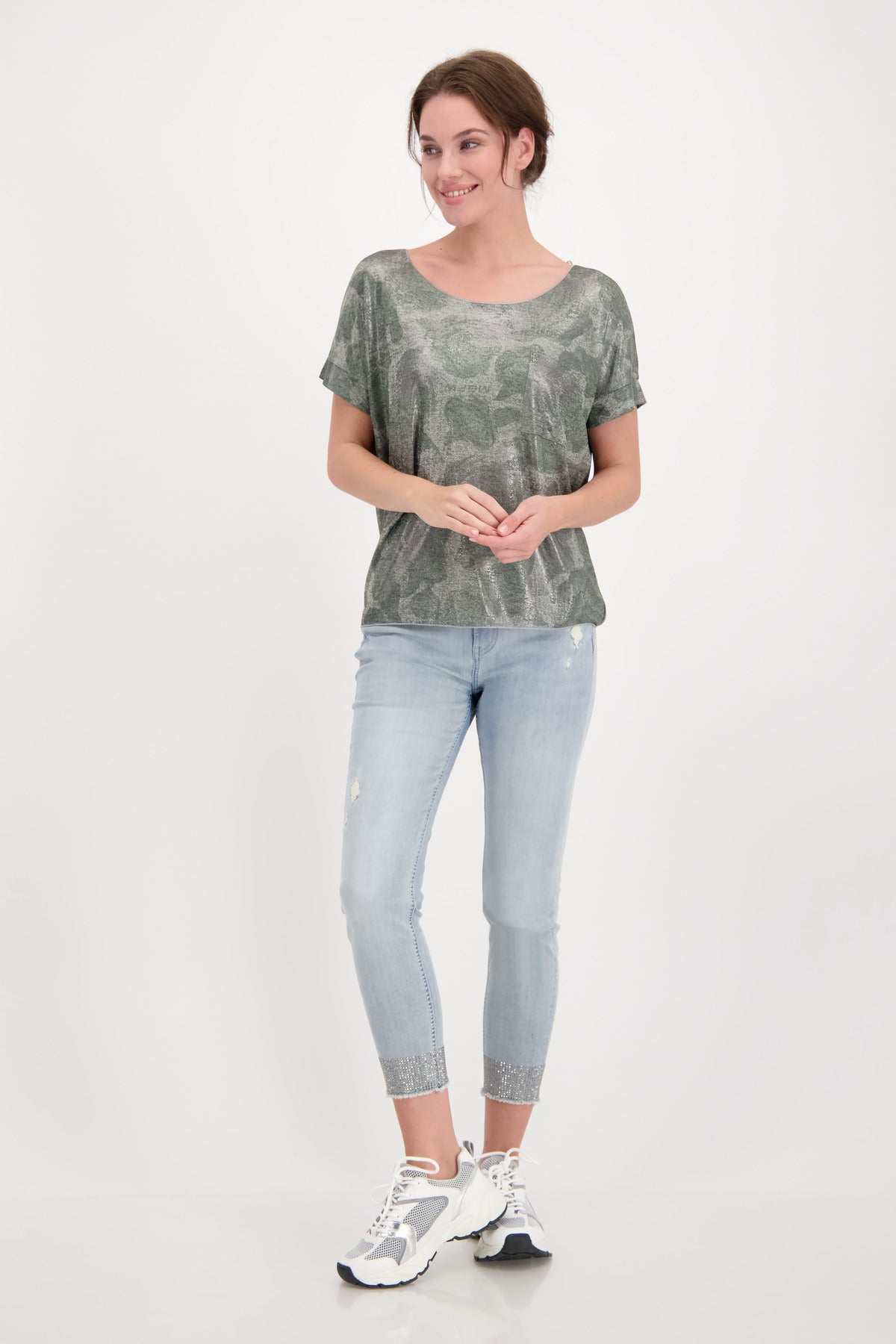 T-Shirt, light khaki gemustert