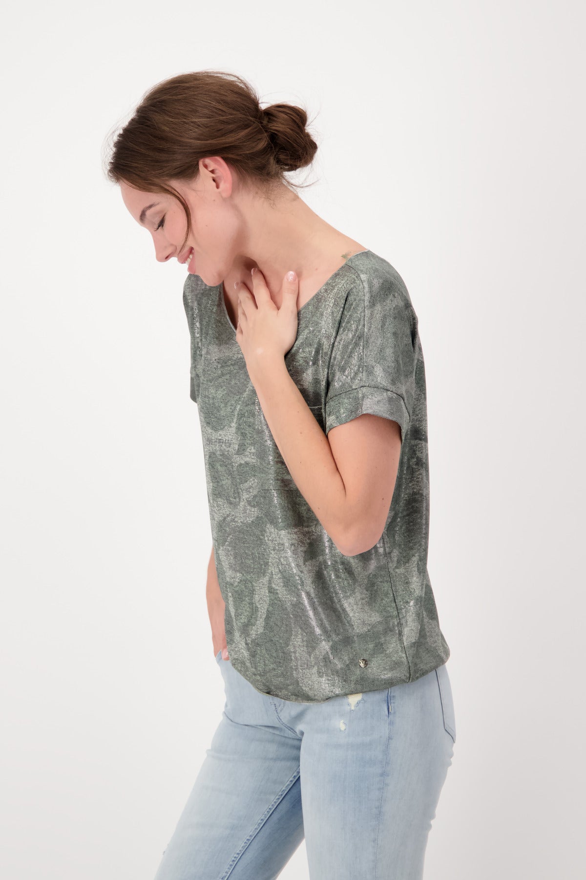 T-Shirt, light khaki gemustert