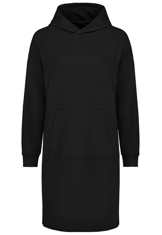 DOBSweatKleid,Oversize,MIDI Länge, Kapuzeüberschnittene Schulter,KangarooTascheRippbündchen,Schlitze am Saum