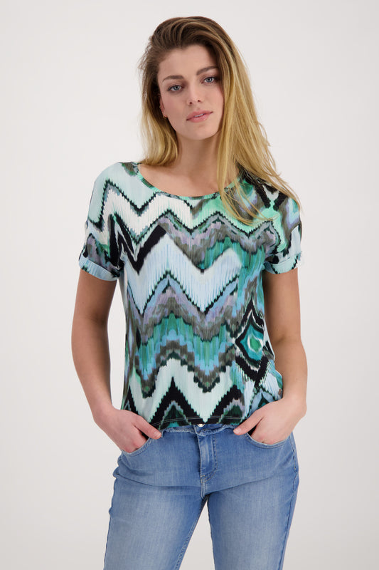 T-Shirt, fresh mint gemustert