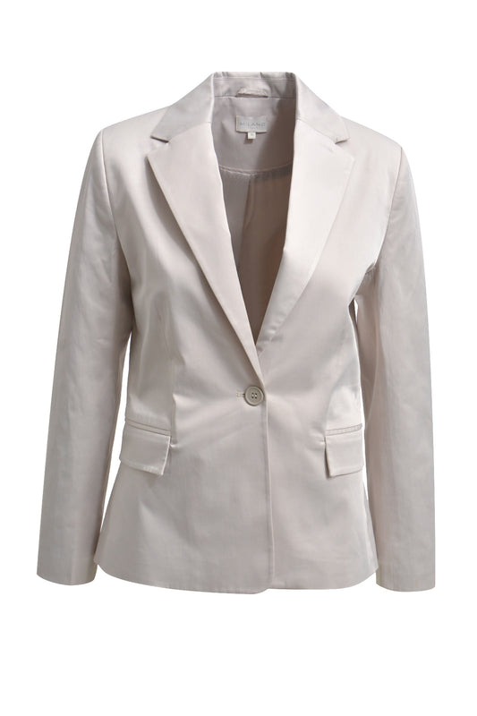Blazer w collar and lapel, flap pockets and one button closure