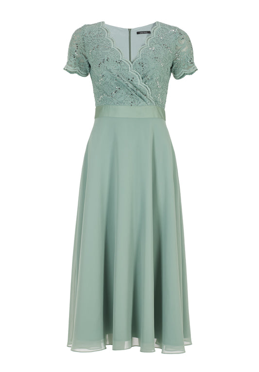 Spitzen-Chiffon-Kleid mit Taillenband