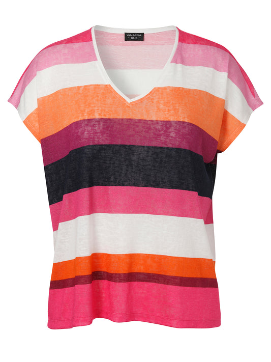 T-Shirt V-Ausschnitt 1/2 Arm Ringel