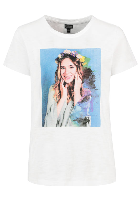 T-Shirt, kurzarm, Rundhals mit Blende, Necktape, versch.Druck"Frauen"