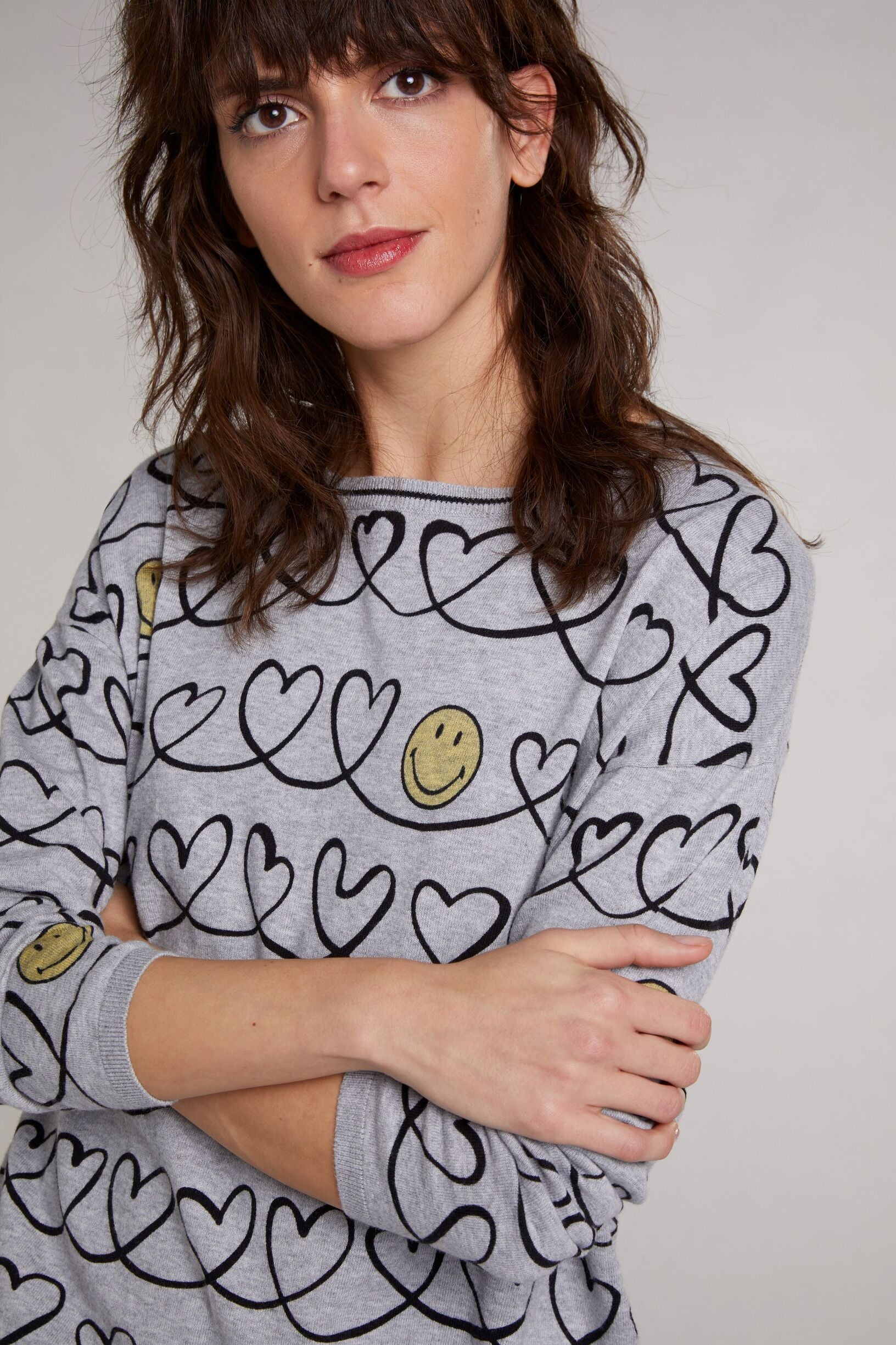 Oui Damen Pullover Oui Pullover Mit Herzchen 91950 Jumper Oui Pullover Mit Herzchen Pullover Mit Smileys