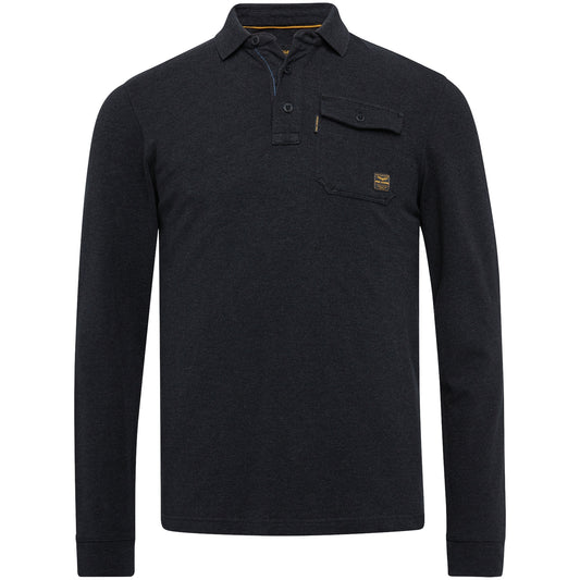 Long sleeve polo rugged pique melange